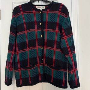 Vintage Crystal Kobe Plaid Holiday Cardigan Sweater